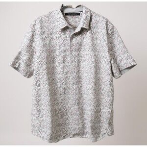 Sean John Short Sleeve Button Up Shirt Men's XL Cotton Blend White Blue Red EUC